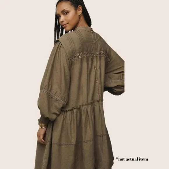 🫒 ANTHRO PILCRO LONG SLEEVE MOCK NECK SWING MINI DRESS OLIVE ARMY GREEN MEDIUM - Picture 2 of 8